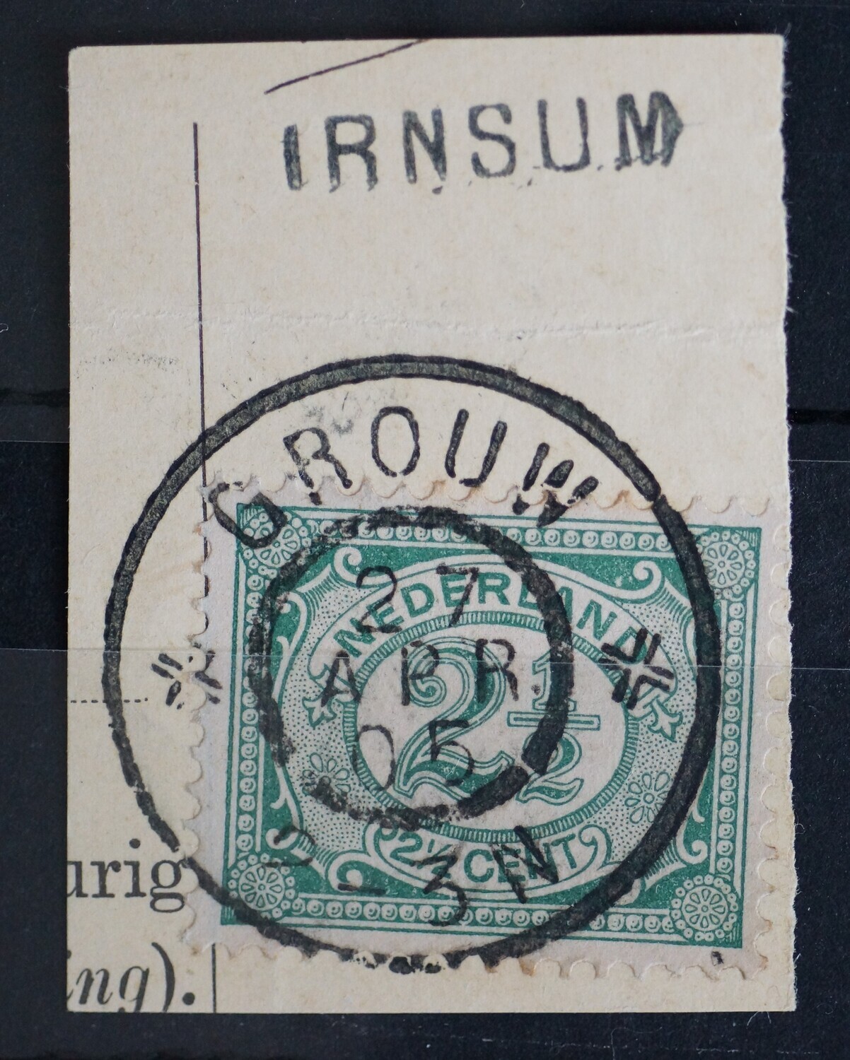 Grouw op NVPH 55, tevens kantoornaamstempel Irnsum