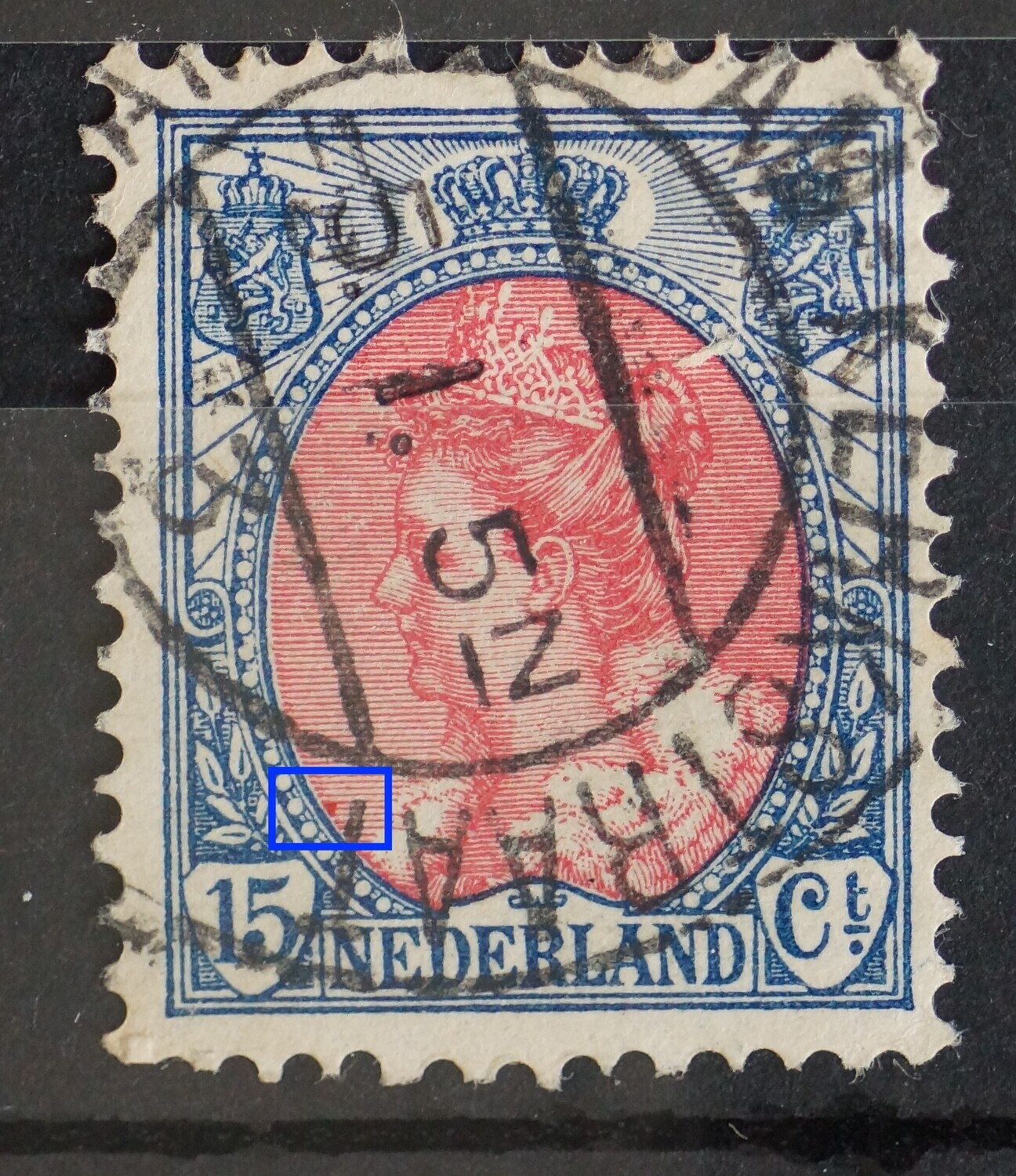 NVPH 65 - rode vlek in arcering links