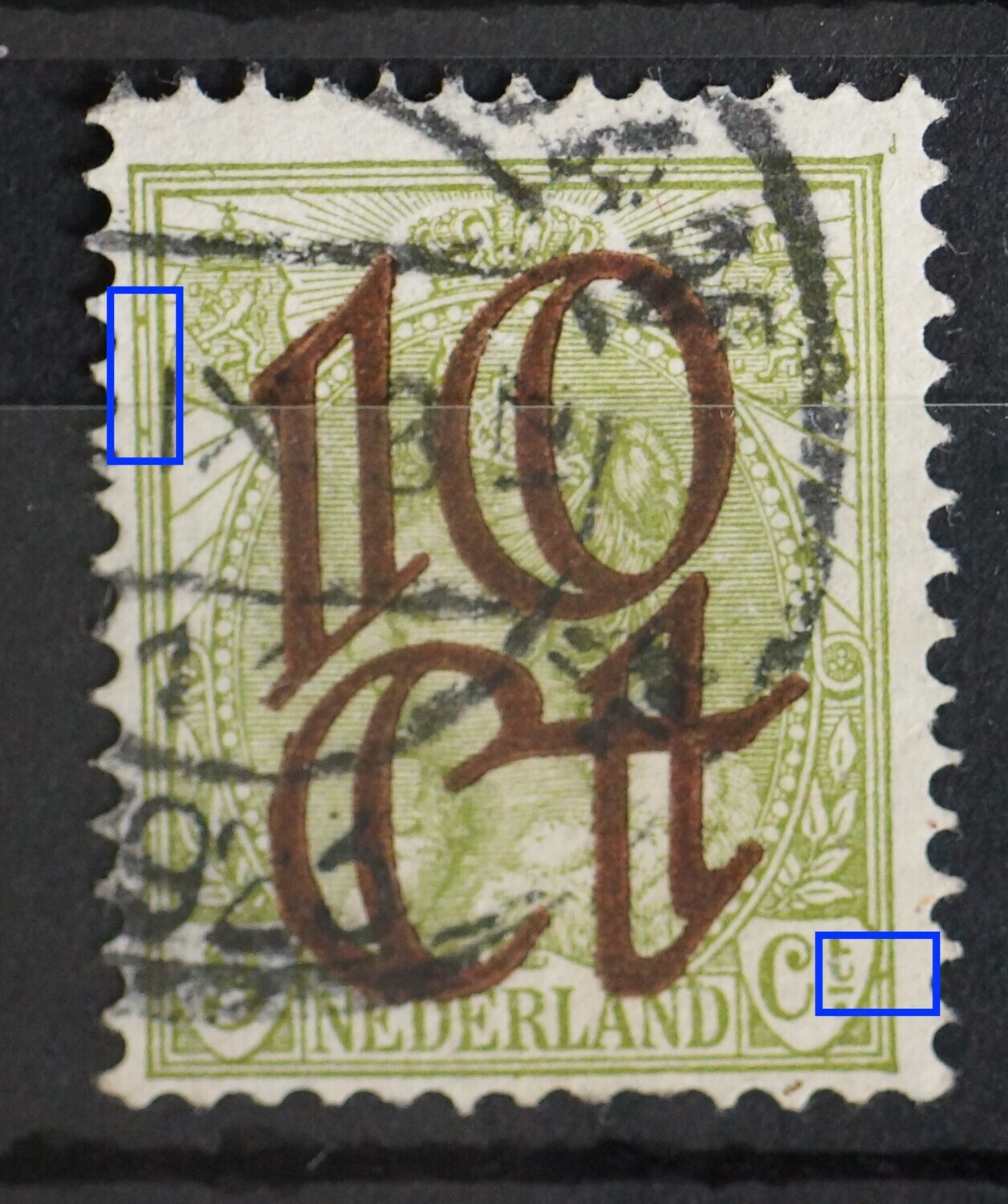 NVPH 116 - groene vlekken tussen kaderlijnen