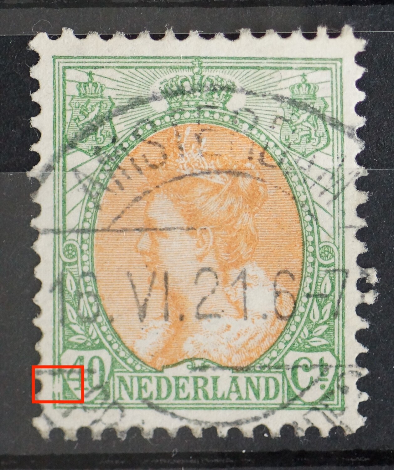 NVPH 73 - breuk/witte vlek in kaderlijnen links