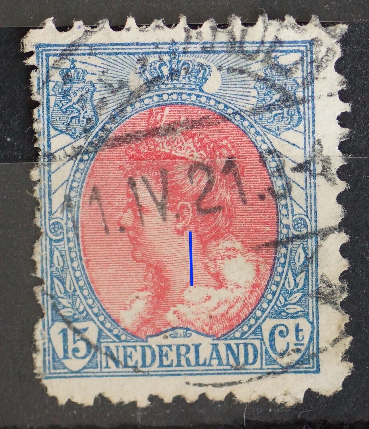 NVPH 65 - witte verticale kras in de hals