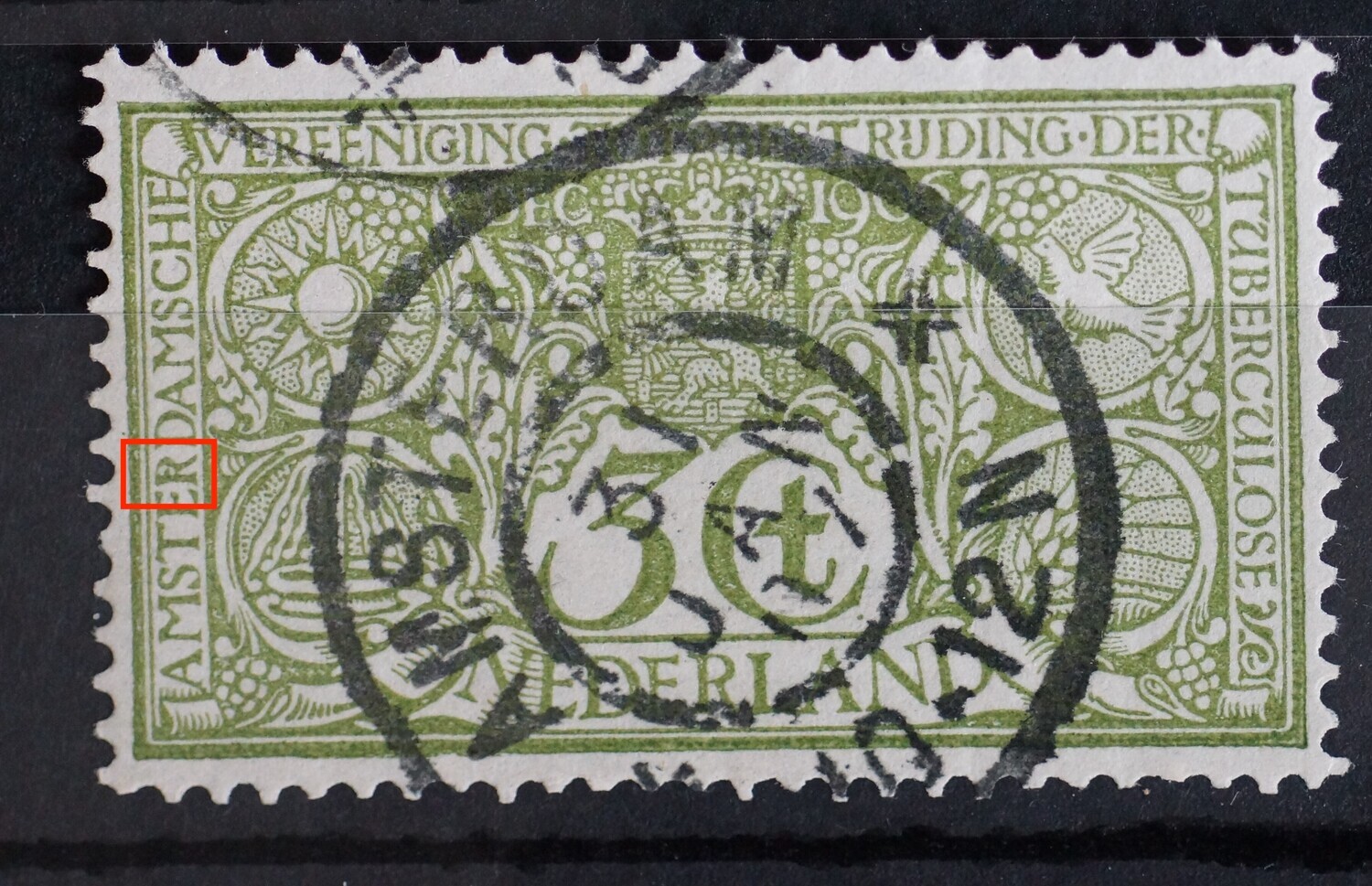 NVPH 85 - groene punt in de R van AMSTERDAMSCHE NVPH 85 - groene punt in de R van AMSTERDAMSCHE