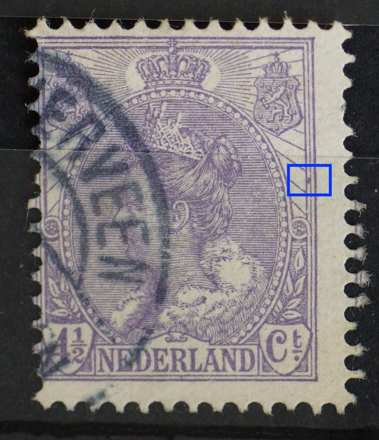 NVPH 59 - violette vlek tussen kaderlijnen rechts NVPH 59 - violette vlek tussen kaderlijnen rechts