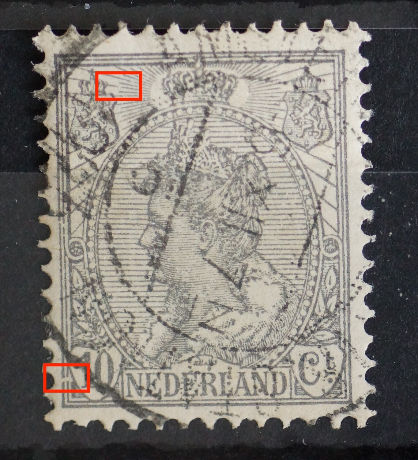 NVPH 81 - o.a. breuk in kaderlijnen links, onder NVPH 81 - o.a. breuk in kaderlijnen links, onder