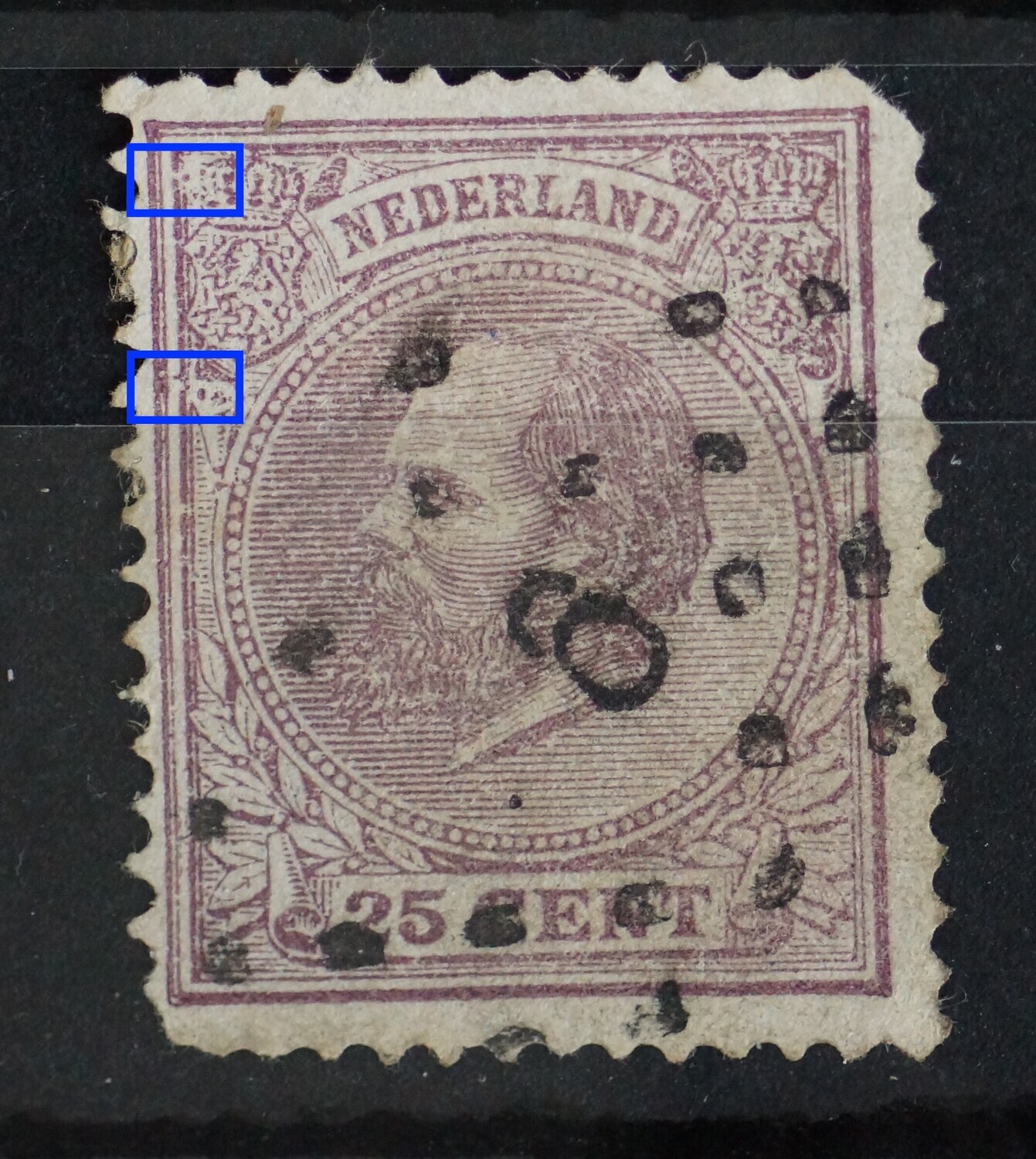 NVPH 26 (fraai) - o.a. violette punten links