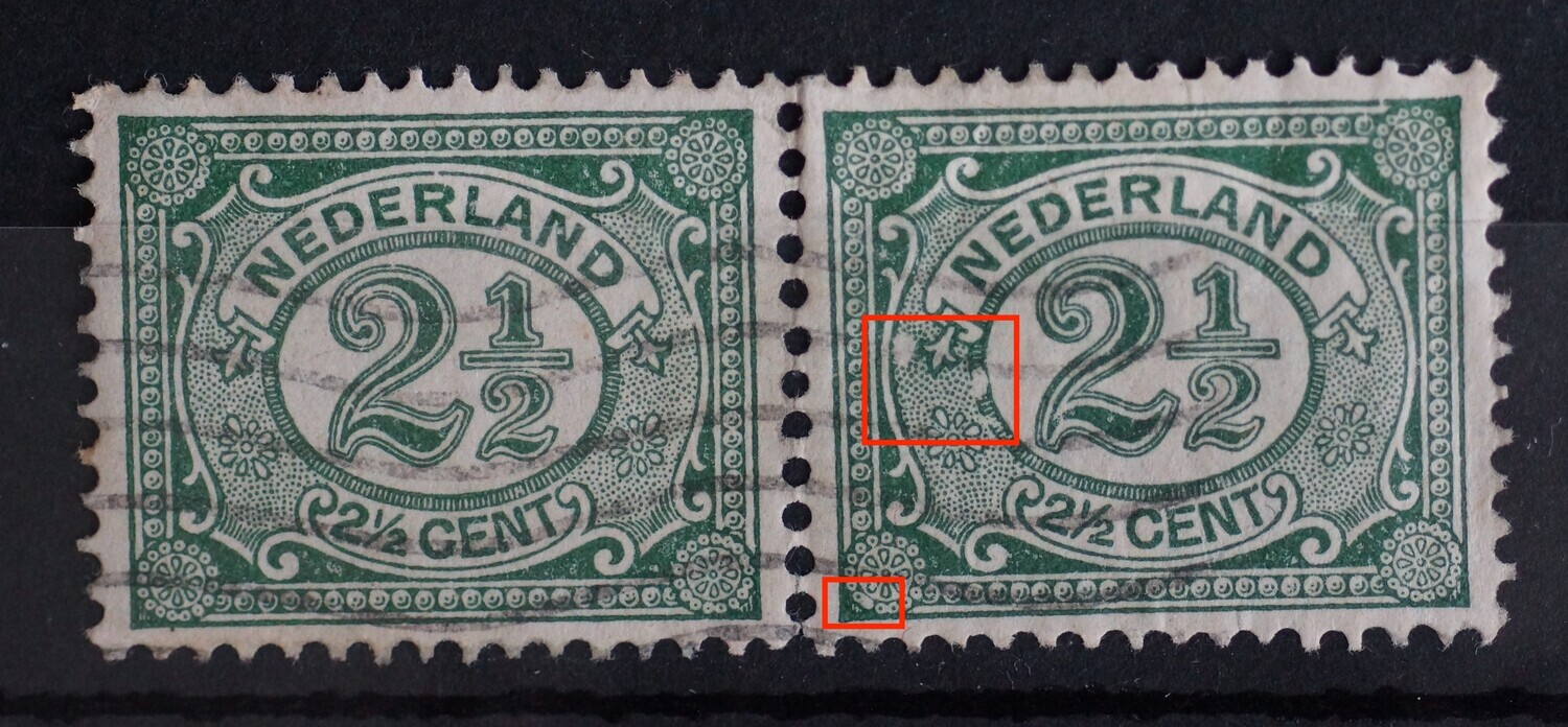 NVPH 55 (paar) - diverse witte vlekken (rechter zegel)
