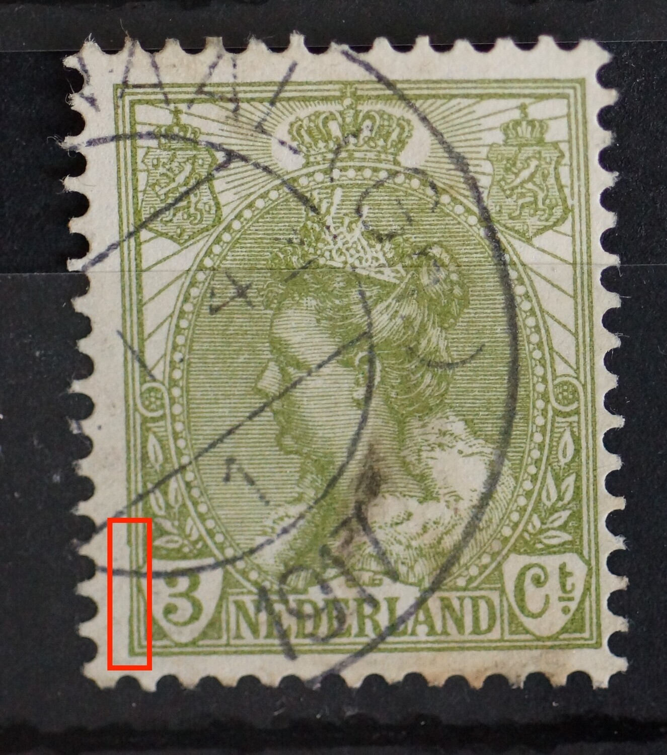 NVPH 57 - verdunning in kaderlijn links, onder