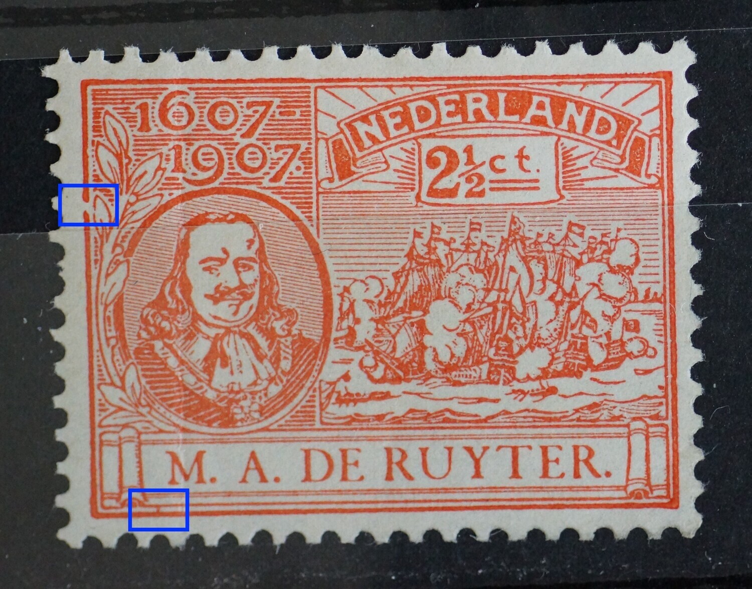 NVPH 89 (PM) - breuk in kaderlijn links en stip tussen kaderlijnen onder
