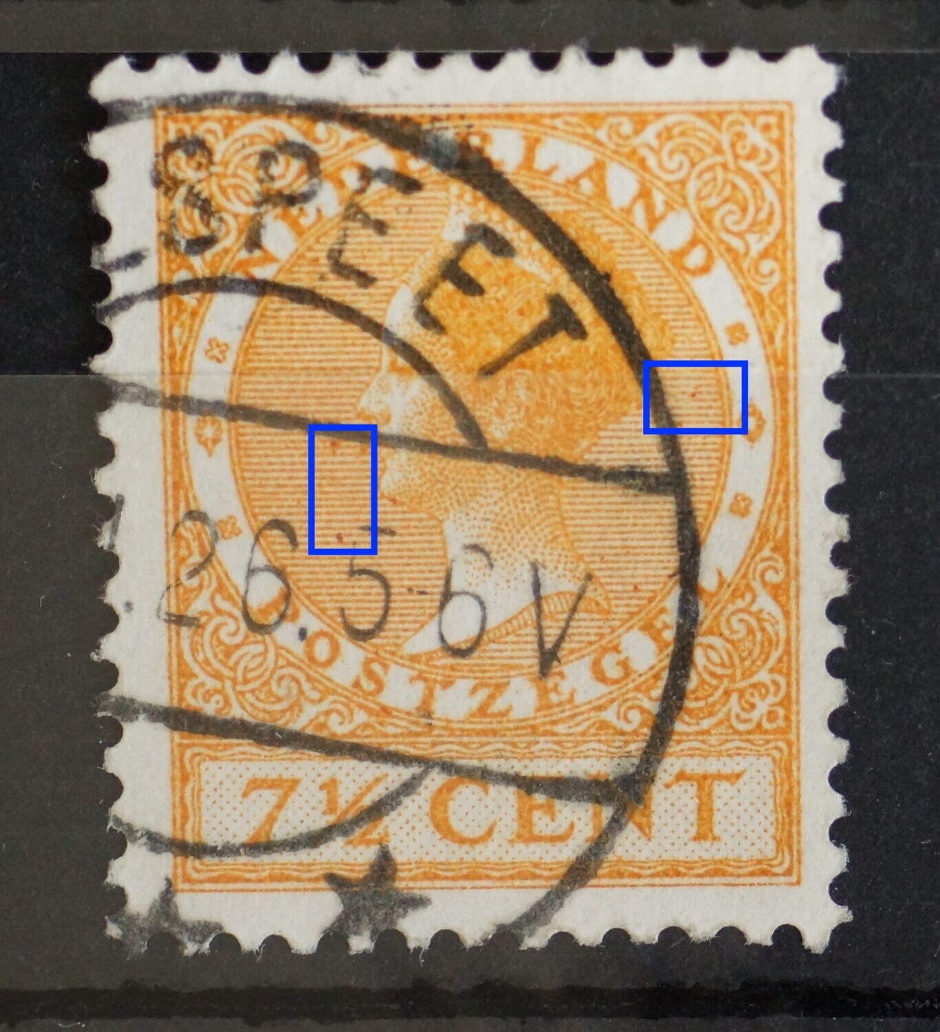 NVPH 151 - geelbruine stippen in het zegelbeeld