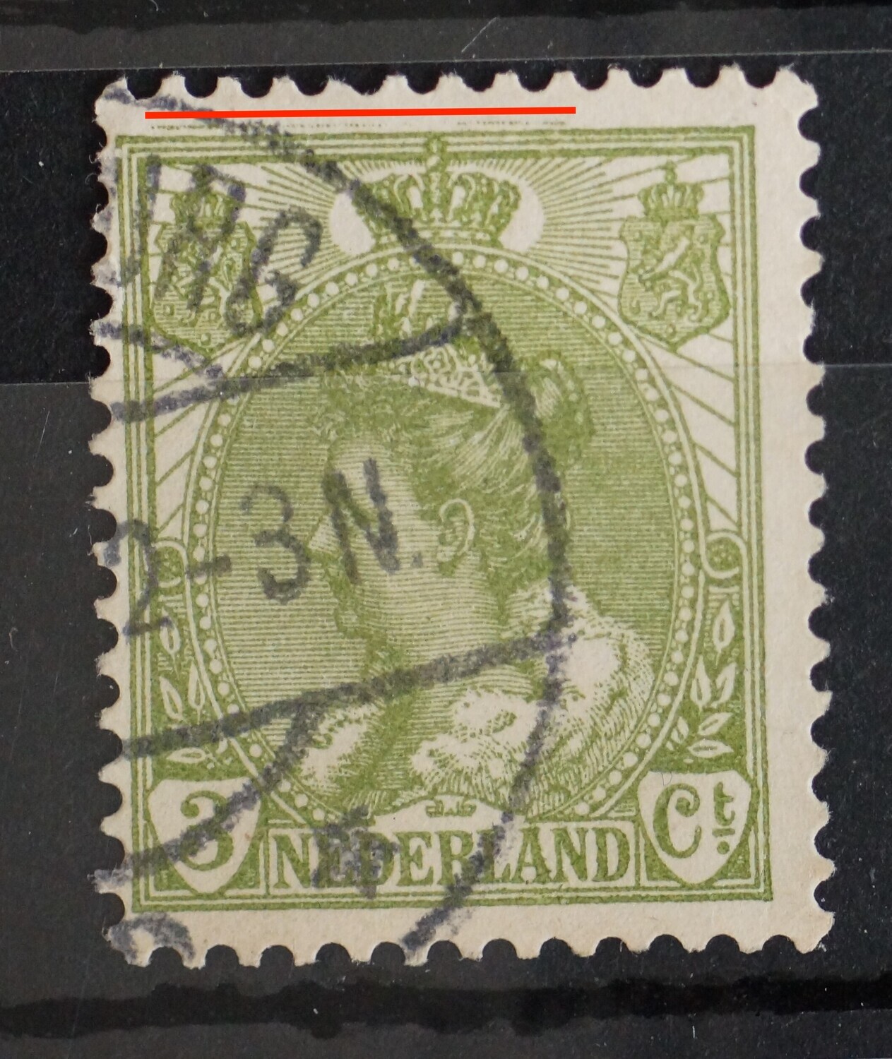 NVPH 57 - extra groene lijn boven het zegelbeeld