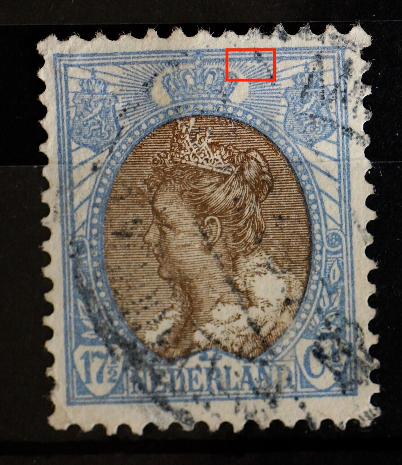 NVPH 67 - breuk in stralen rechts van kroon