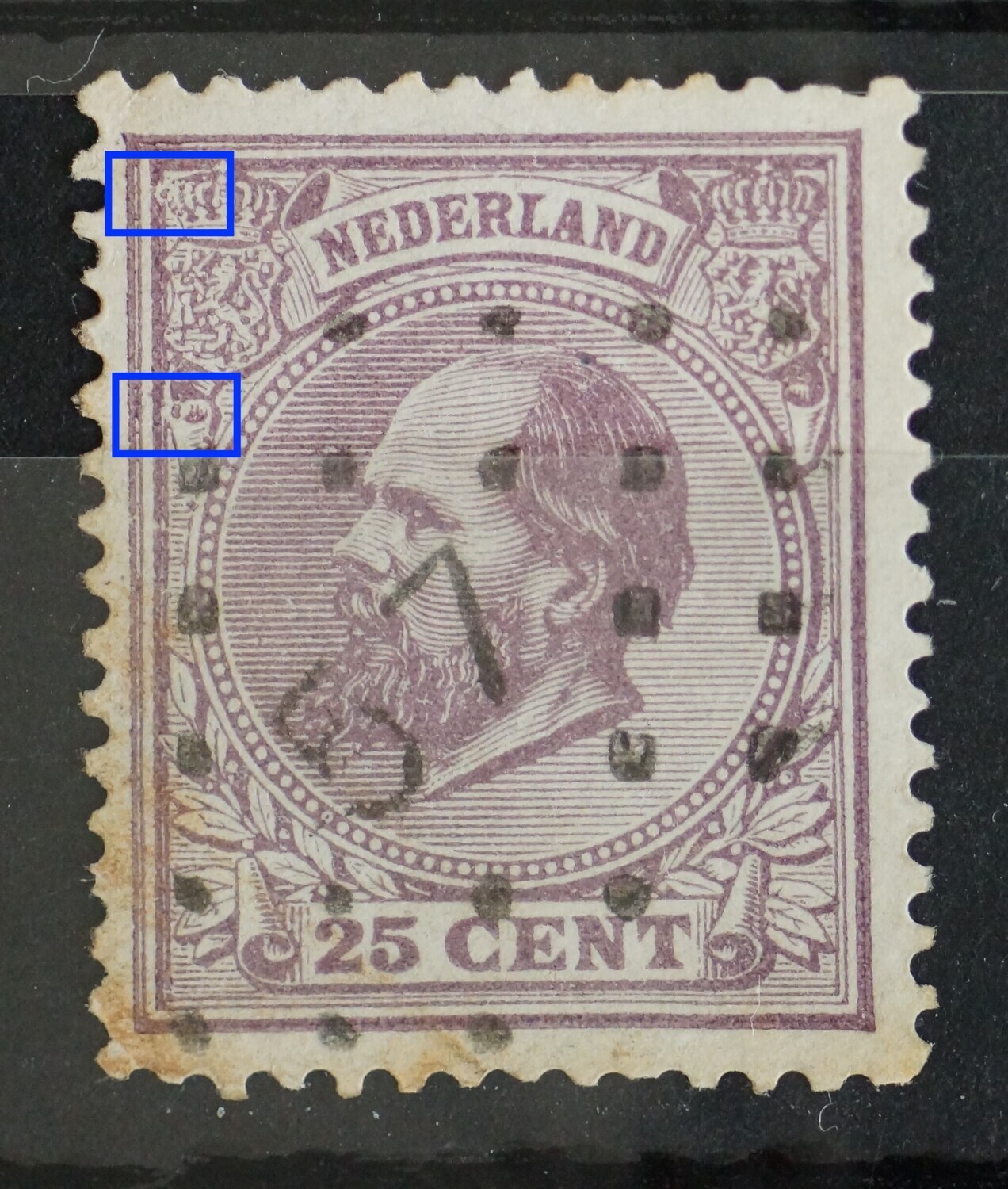 NVPH 26 - o.a. violette punten links, boven