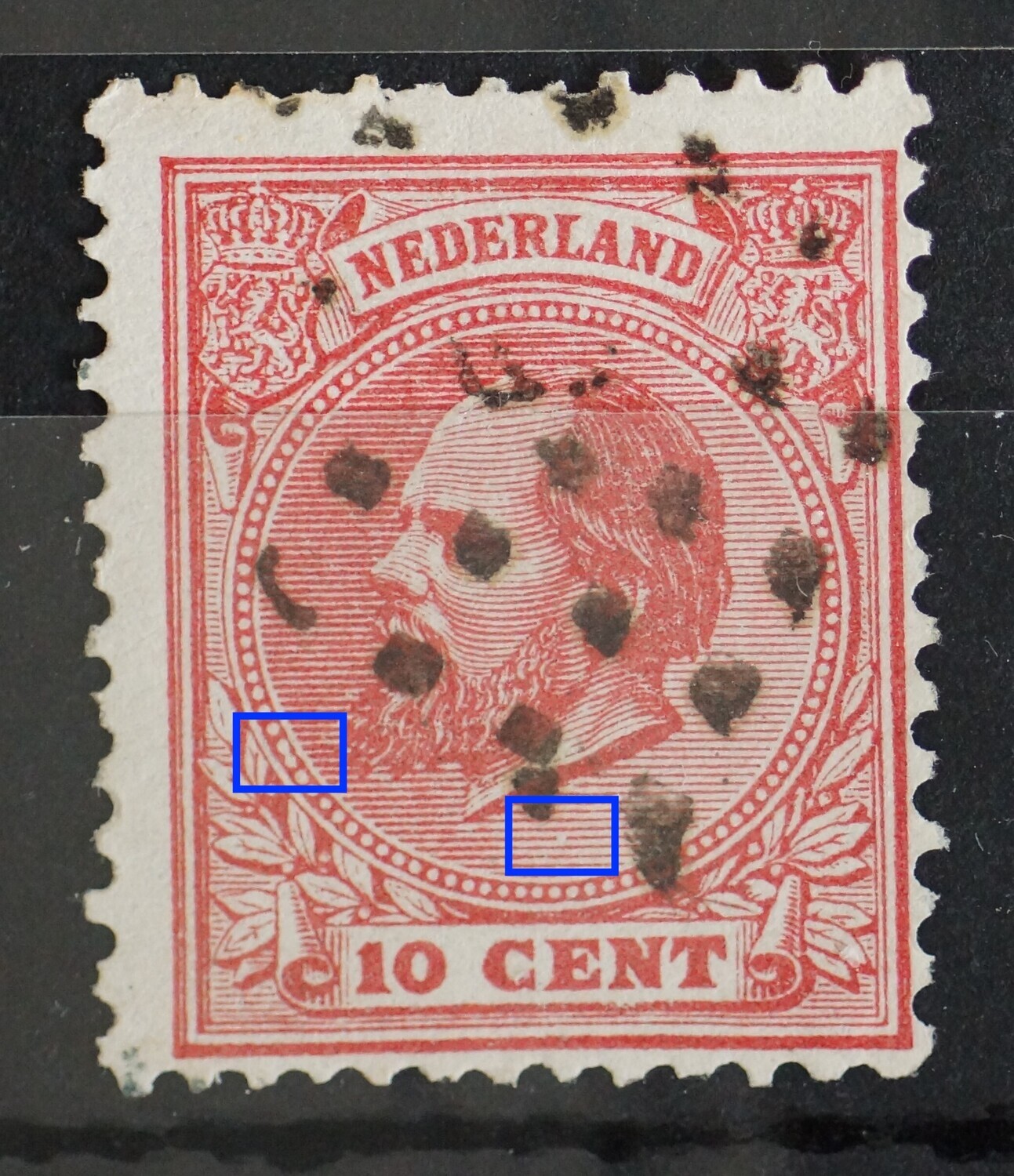 NVPH 21 - o.a. breuk in arcering onder de hals