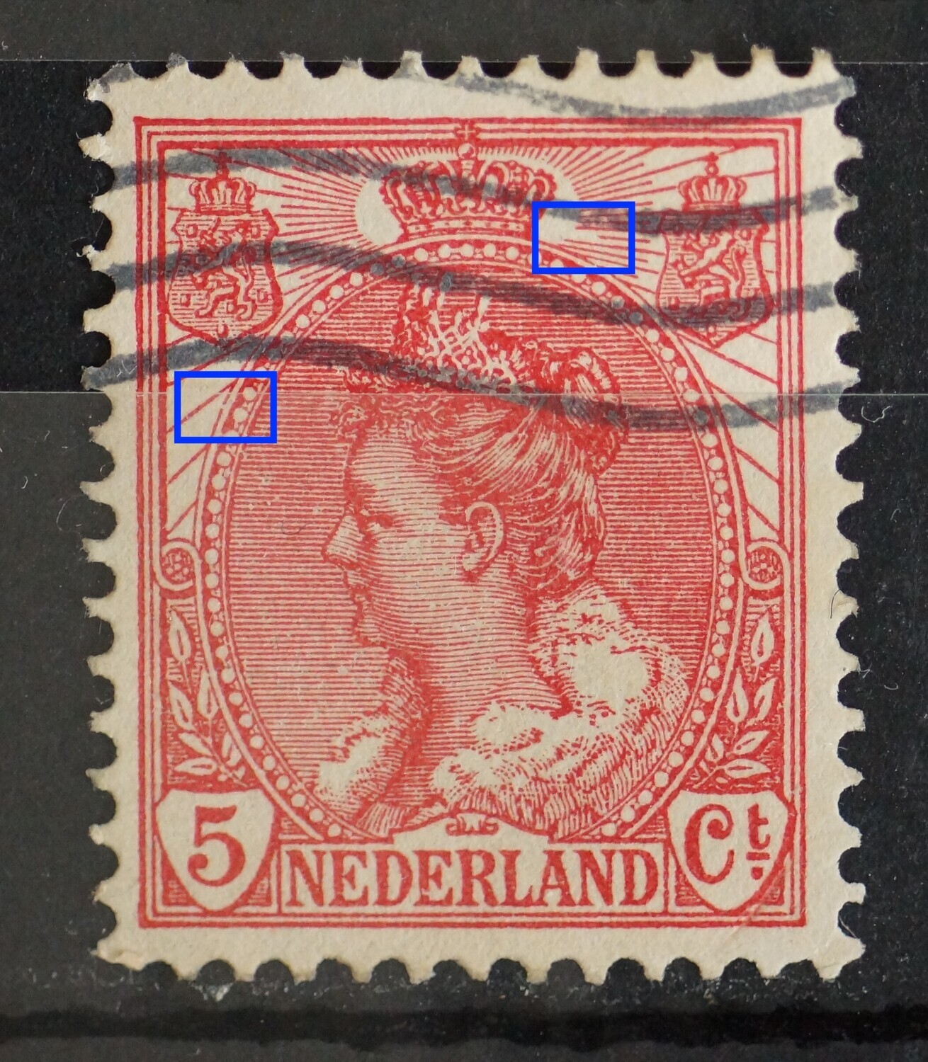 NVPH 60 - o.a. grote breuk in straal rechts van kroon