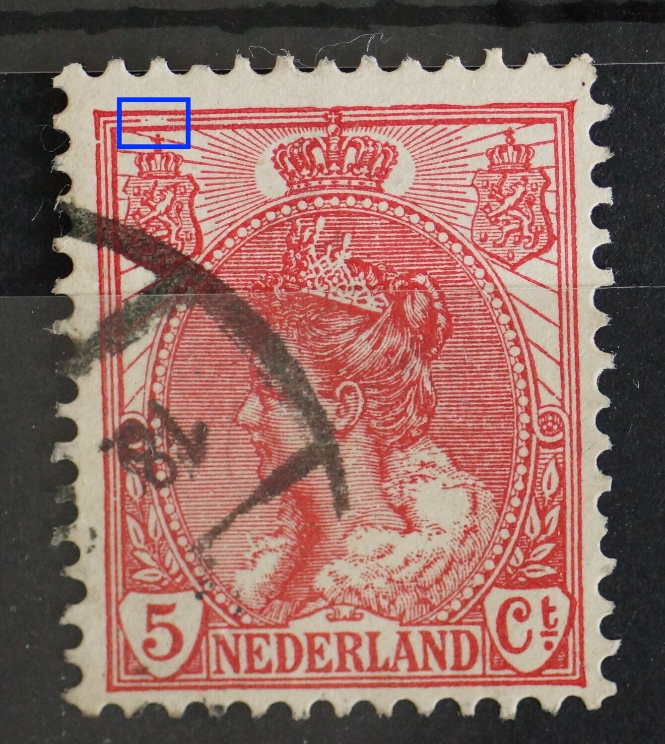 NVPH 60 - grote breuk in kaderlijn boven, links