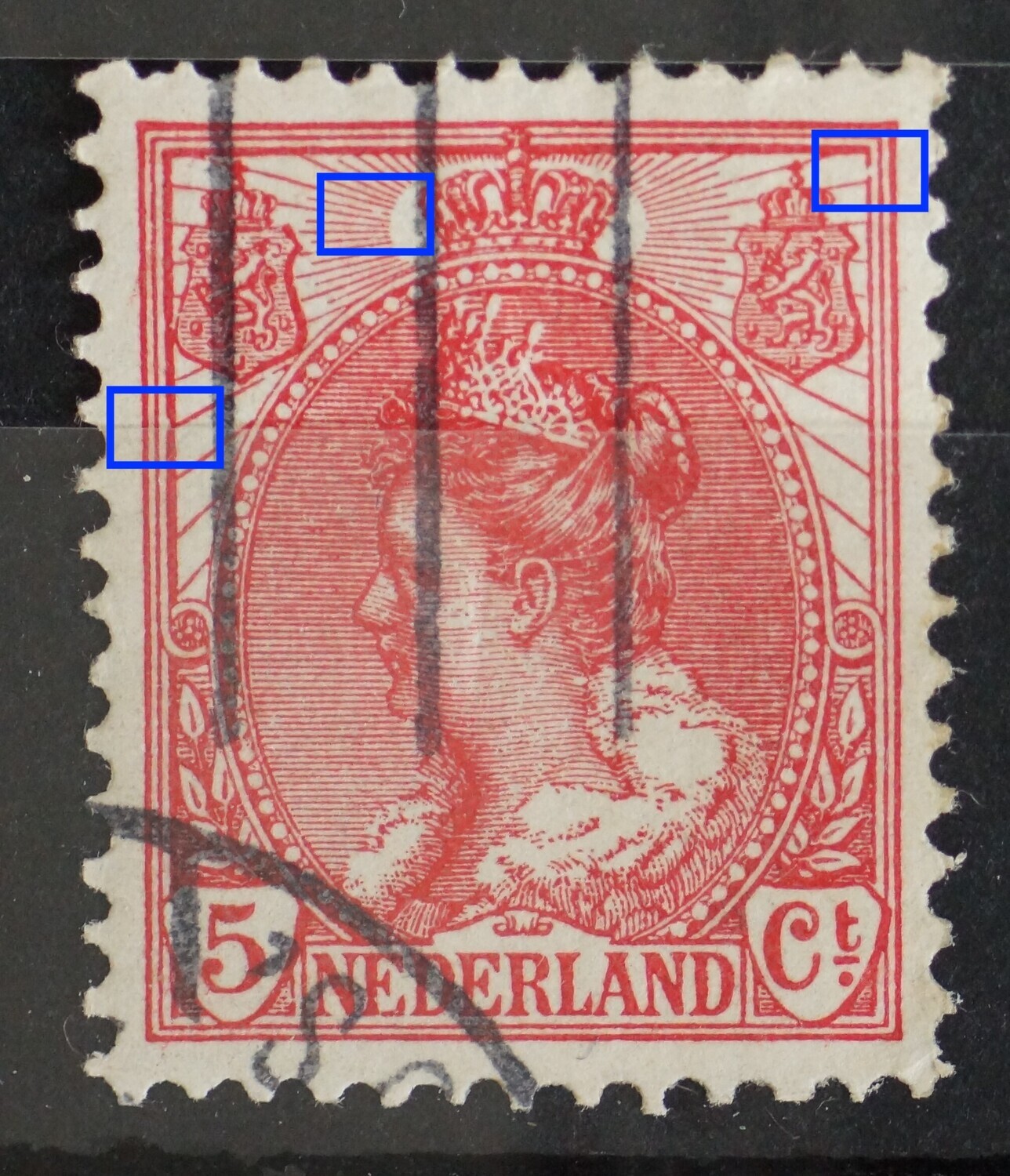 NVPH 60 - o.a. breuk in kaderlijn rechts, boven