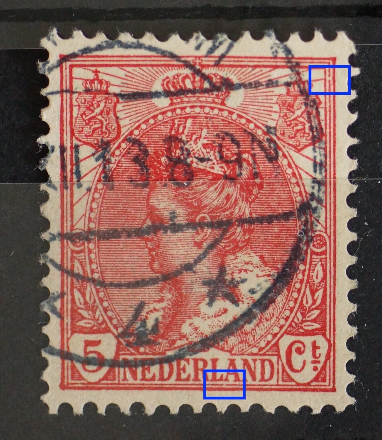 NVPH 60 - o.a. breuk in kaderlijn rechts, boven