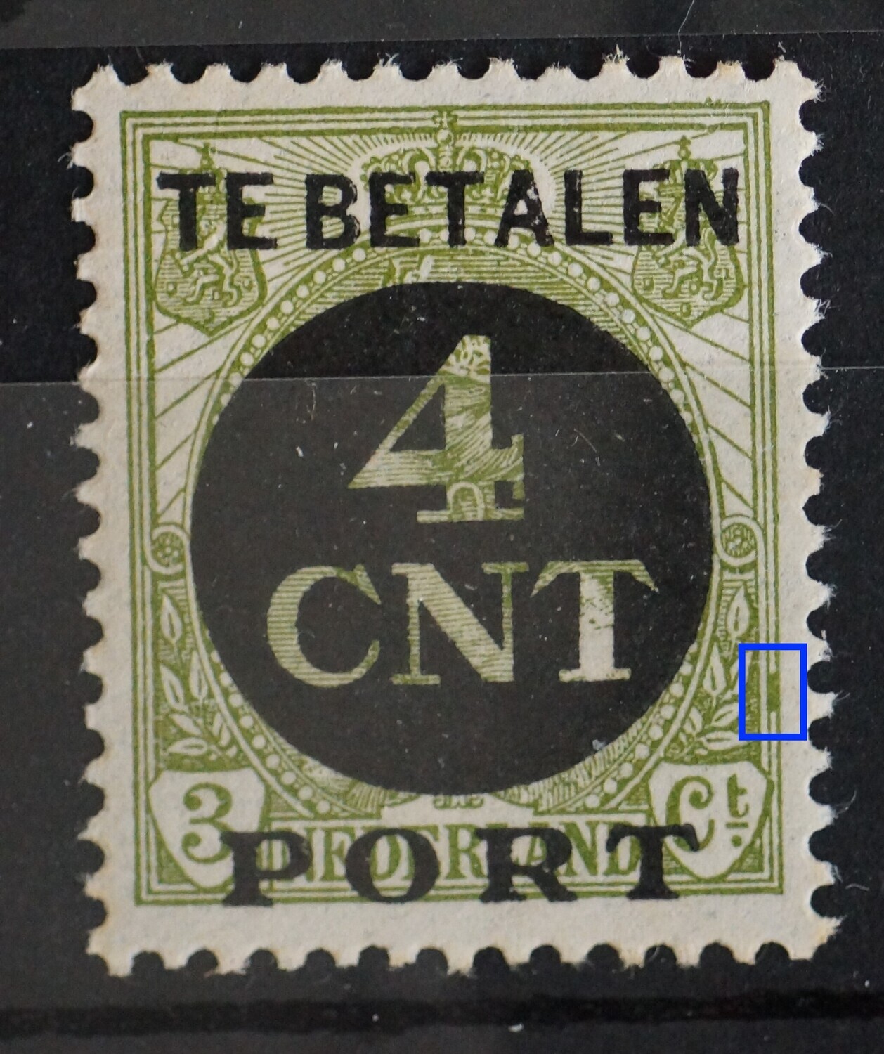 NVPH P65 - grote groene vlek tussen kaderlijnen rechts