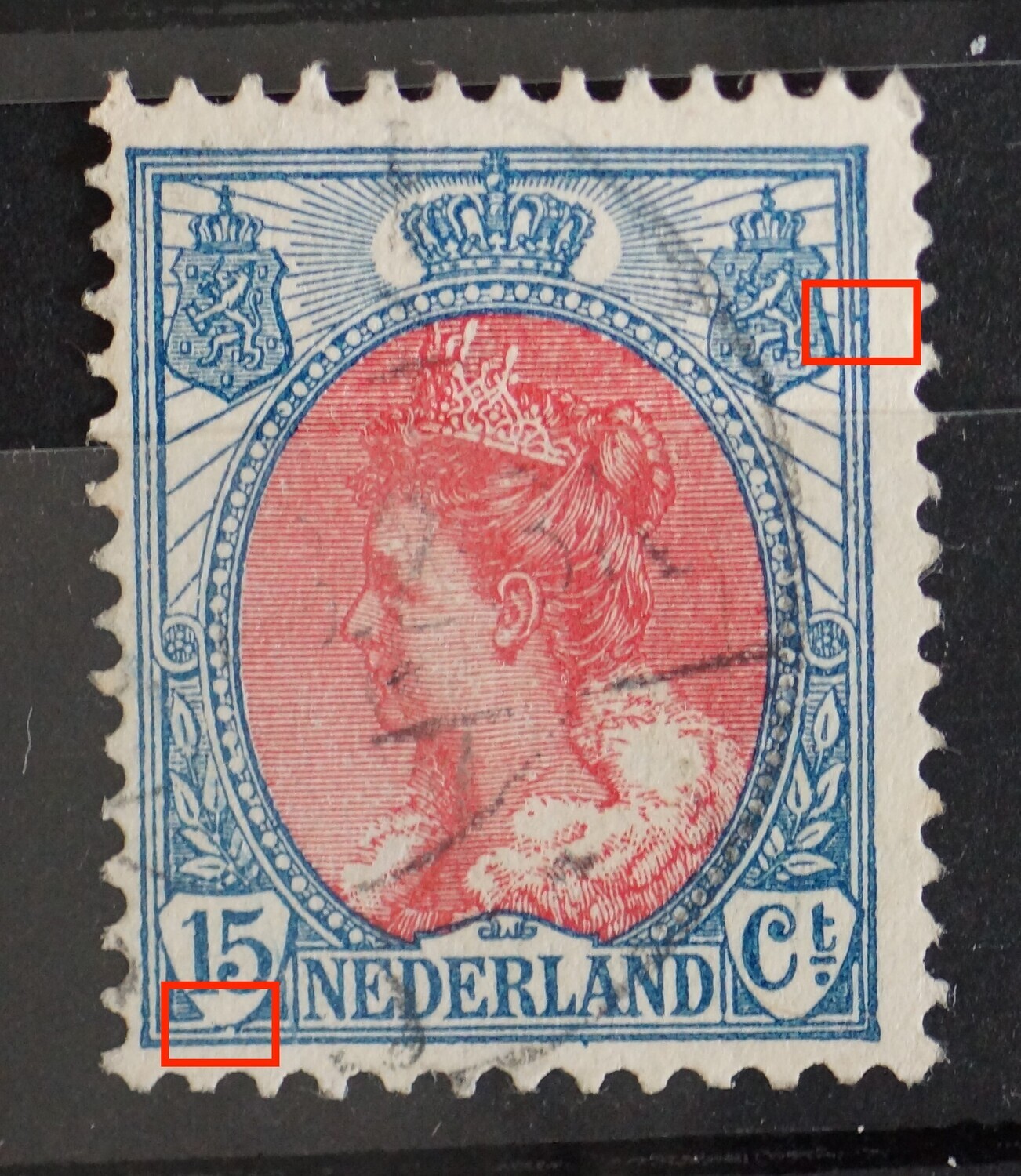 NVPH 65 - o.a. breuk in schild rondom 15