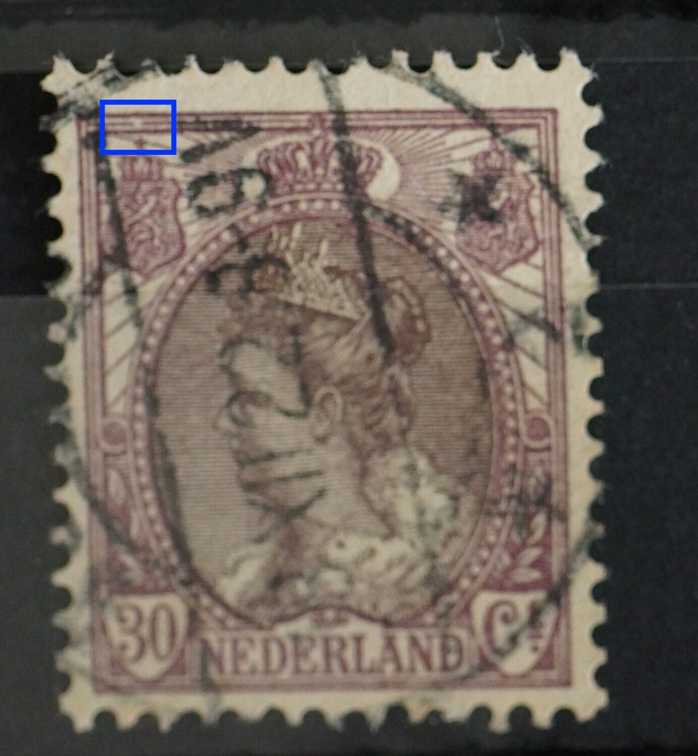 NVPH 72 - breuk in kaderlijn boven, links NVPH 72 - breuk in kaderlijn boven, links