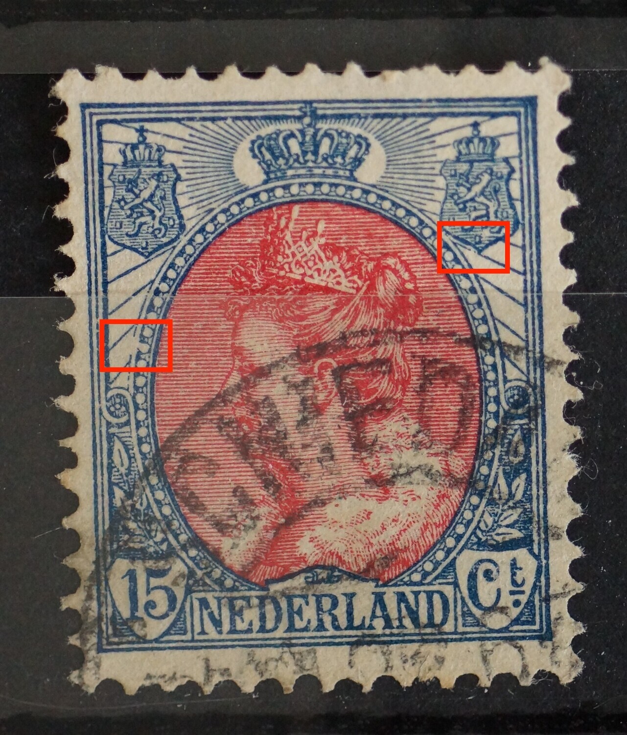 NVPH 65 - o.a. breuk rand medaillon links