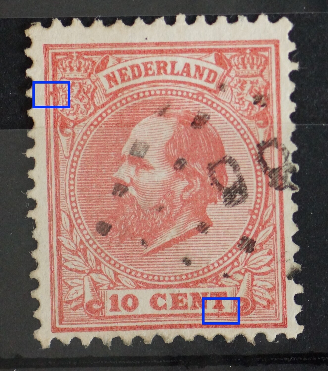 NVPH 21 - o.a. rode vlek bij linker wapenschild