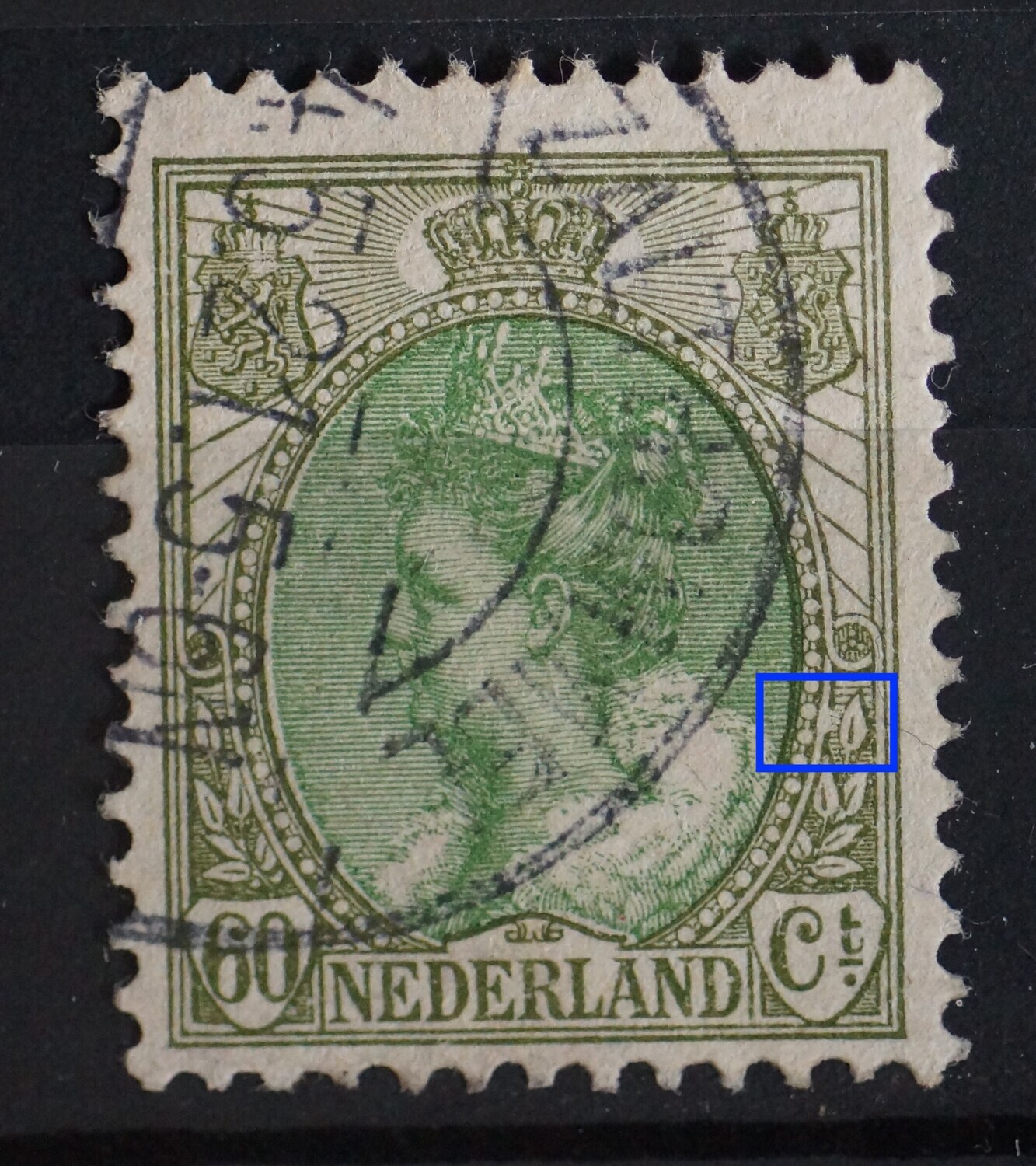 NVPH 76 - witte vlek aan rand medaillon rechts NVPH 76 - witte vlek aan rand medaillon rechts