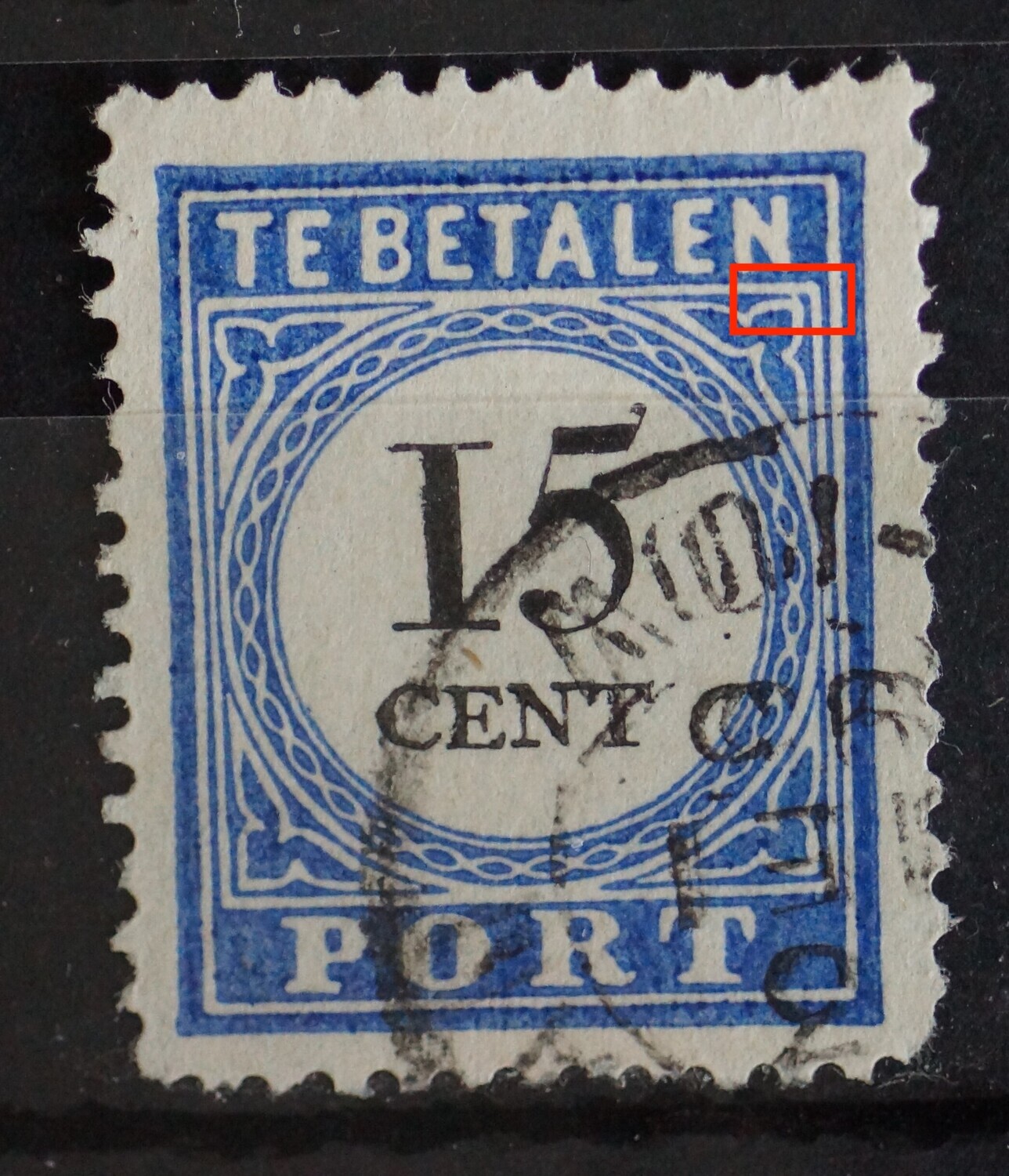 NVPH P24 - witte vlek/open verbinding ornament rechtsboven