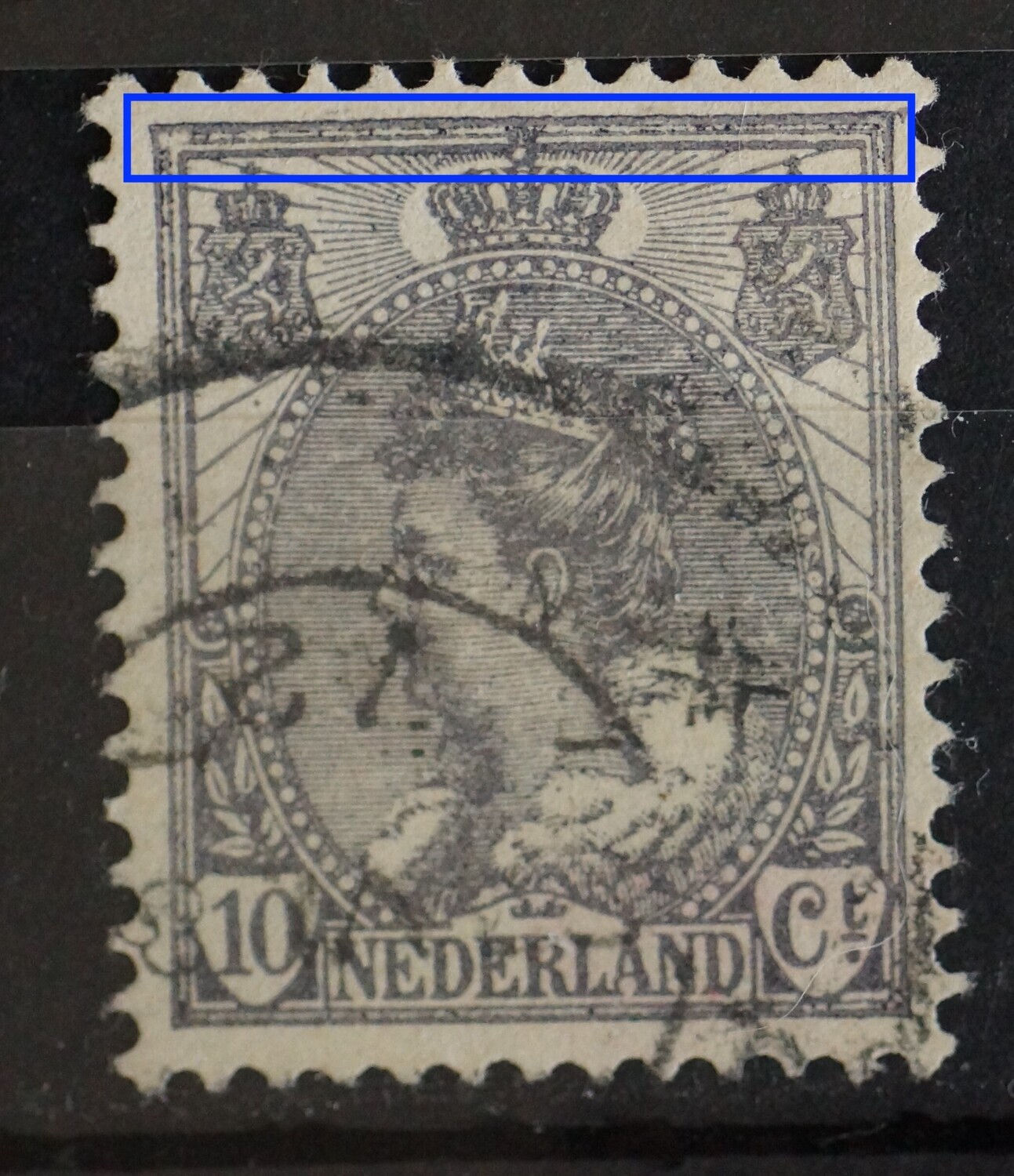 NVPH 62 - grijze stippen tussen kaderlijnen, boven en links