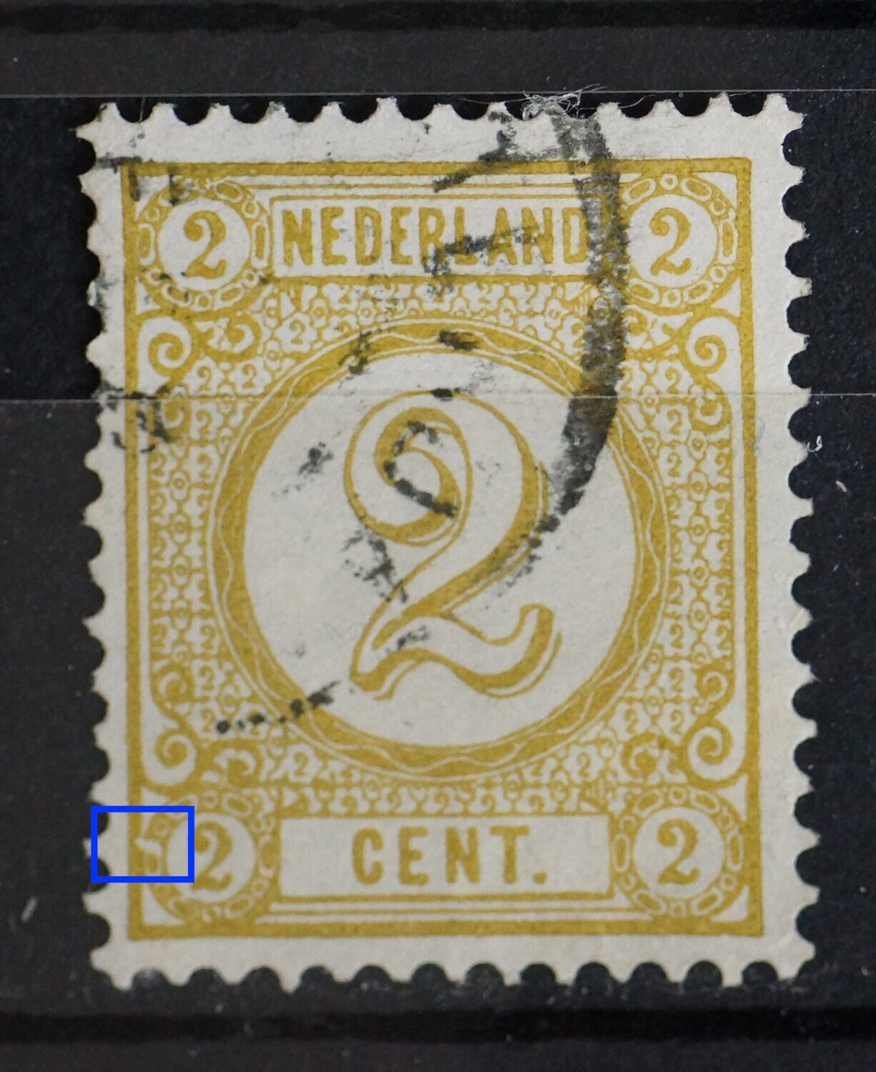 NVPH 32 - witte vlek in omlijsting linksonder