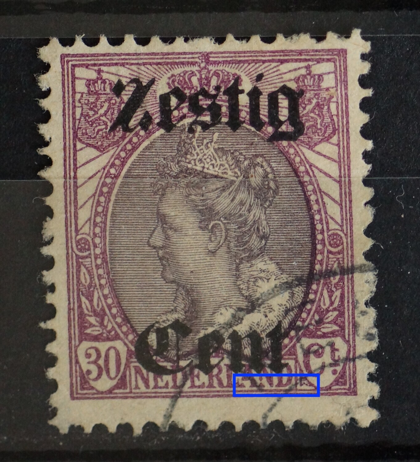 NVPH 103 - beschadigingen AN van NEDERLAND en linksonder Ct.