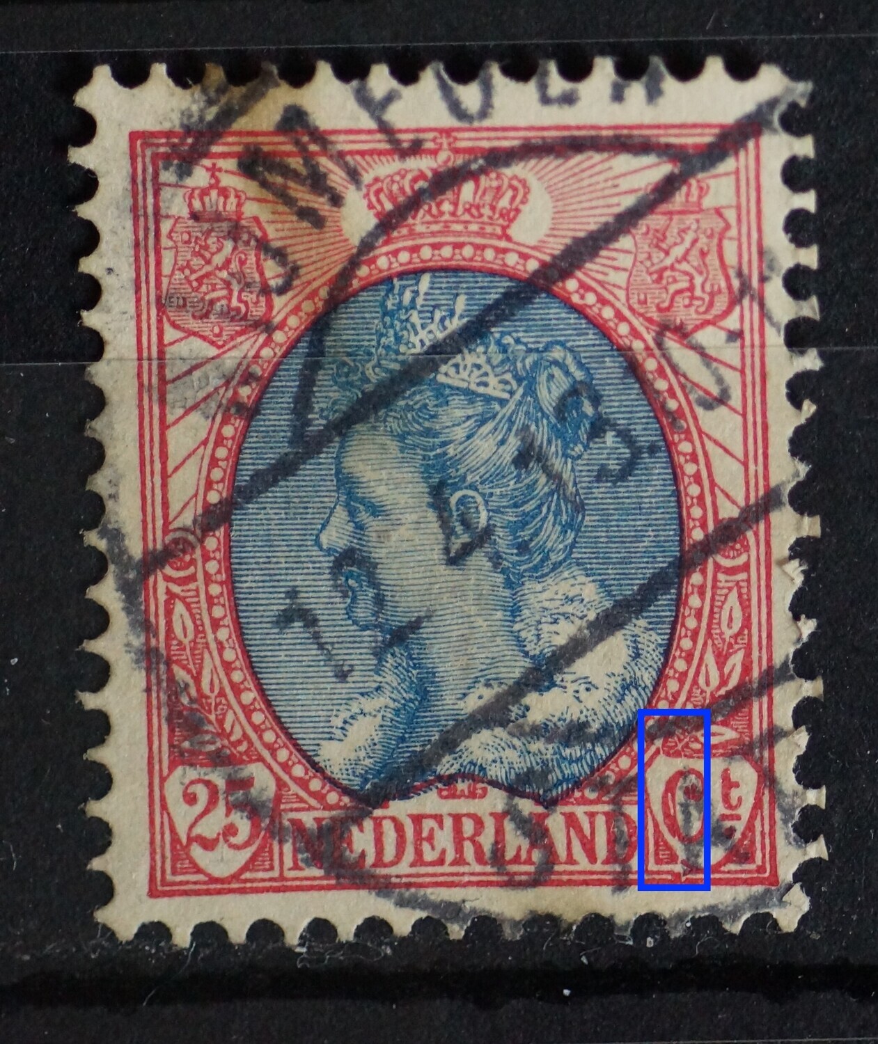 NVPH 71 - witte kras / breuk in randen schild en C van Ct. NVPH 71 - witte kras / breuk in randen schild en C van Ct.