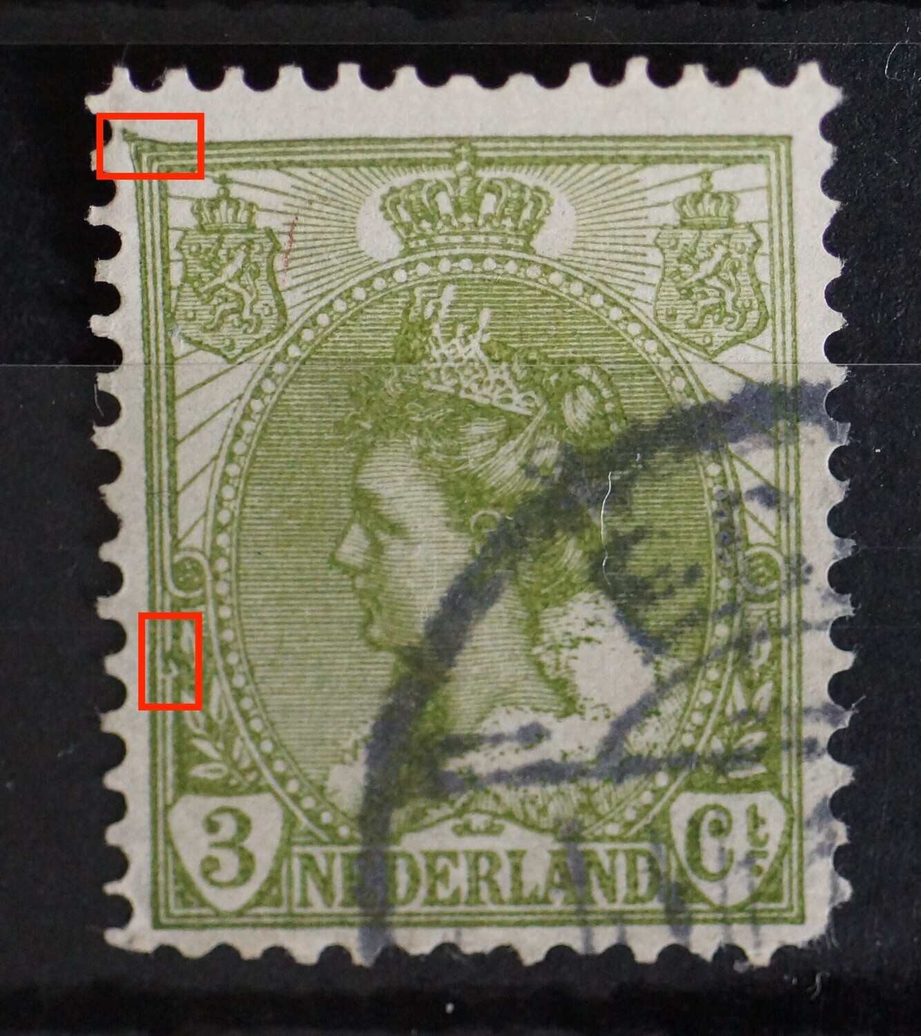 NVPH 57 - o.a. groene vlekken tussen kaderlijnen links