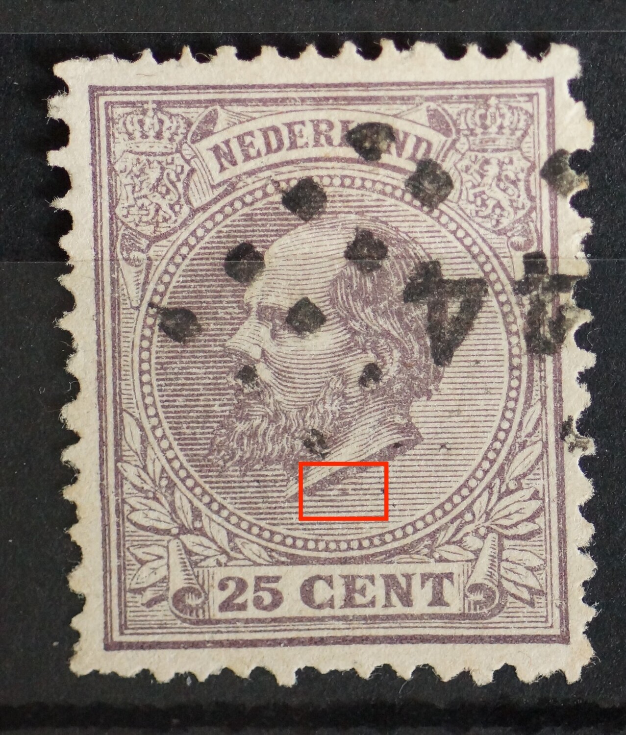 NVPH 26 - violet vlekje onder de hals