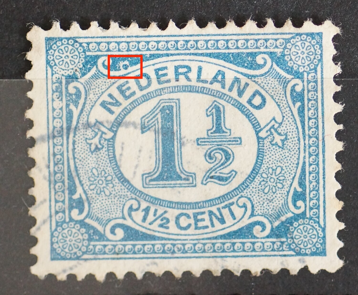 NVPH 53 - grote blauwe punt in witte vlek, linksboven