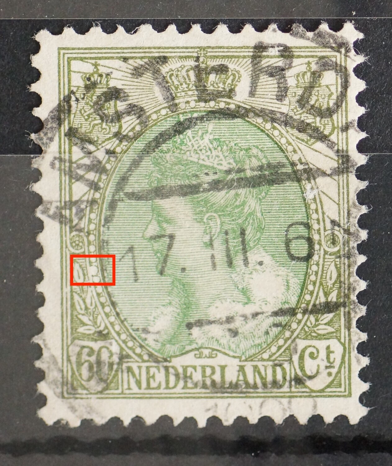 NVPH 76 - witte vlek in parelrand links