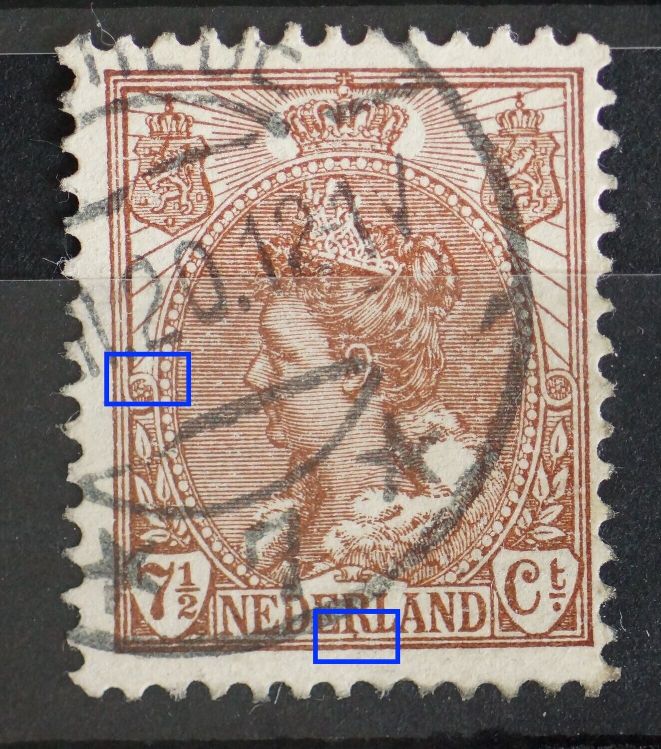 NVPH 61 - o.a. bruine punt onder de R van NEDERLAND