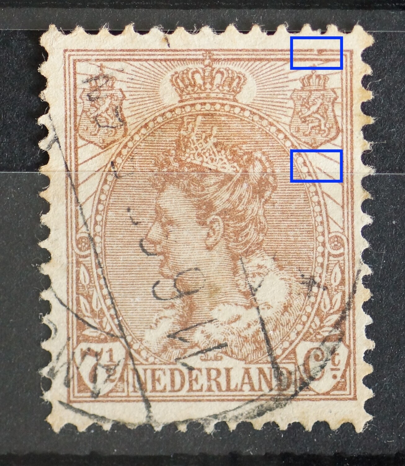 NVPH 61 - breuk in kaderlijn en straal, rechts NVPH 61 - breuk in kaderlijn en straal, rechts