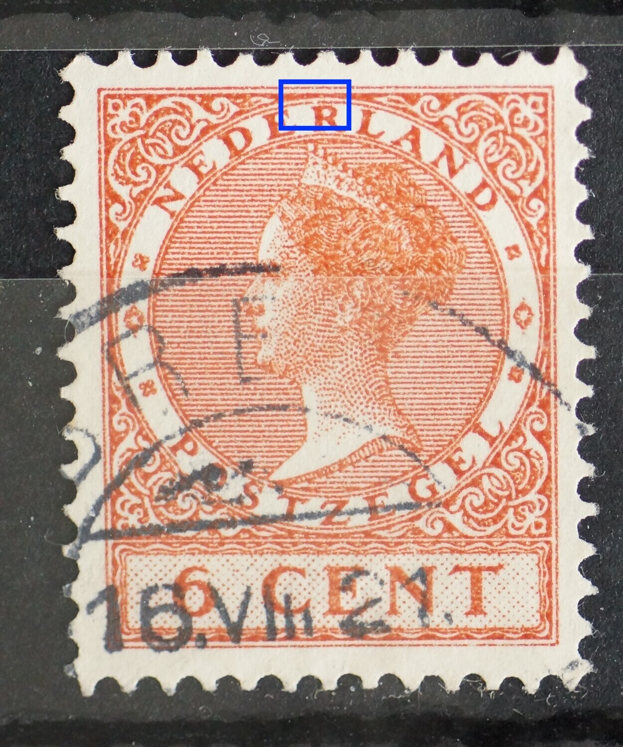 NVPH 178 - breuk in rand medaillon boven de R van NEDERLAND NVPH 178 - breuk in rand medaillon boven de R van NEDERLAND