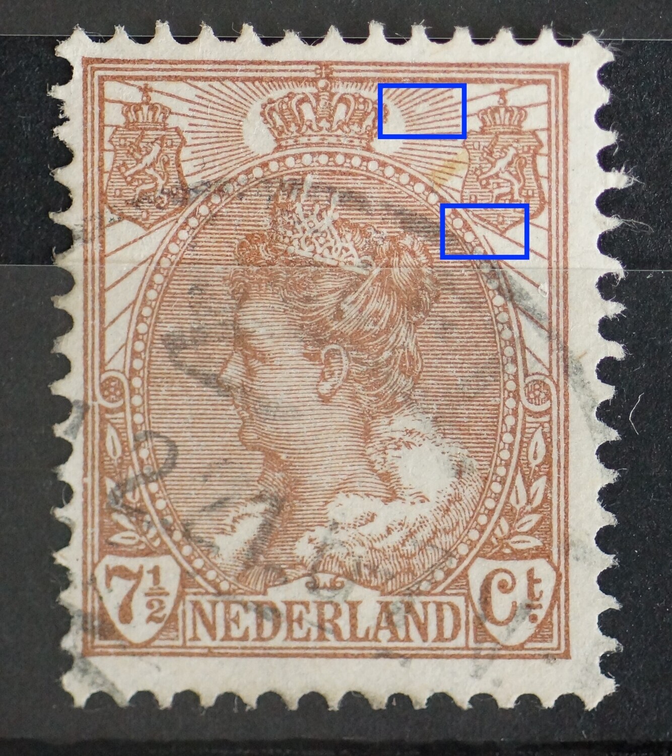 NVPH 61 - breuk in straal en rand medaillon rechts