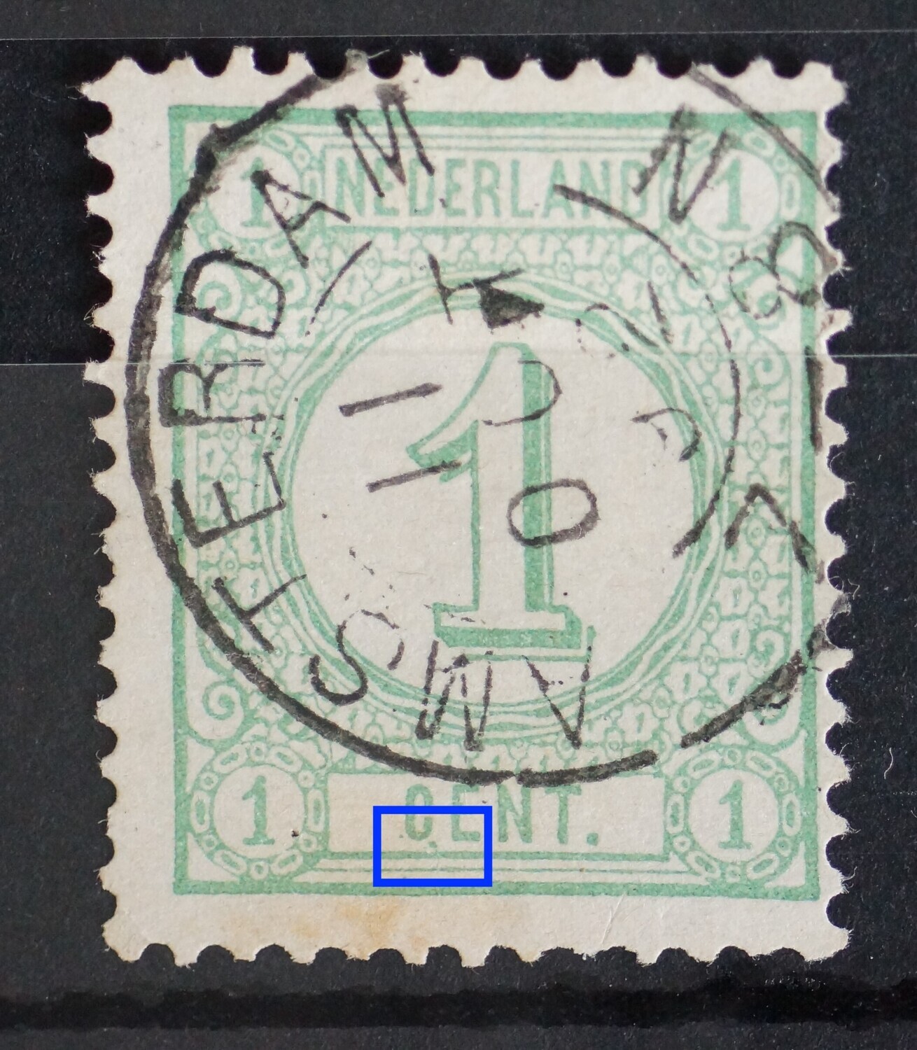 NVPH 31 - groene punt onder C van CENT NVPH 31 - groene punt onder C van CENT