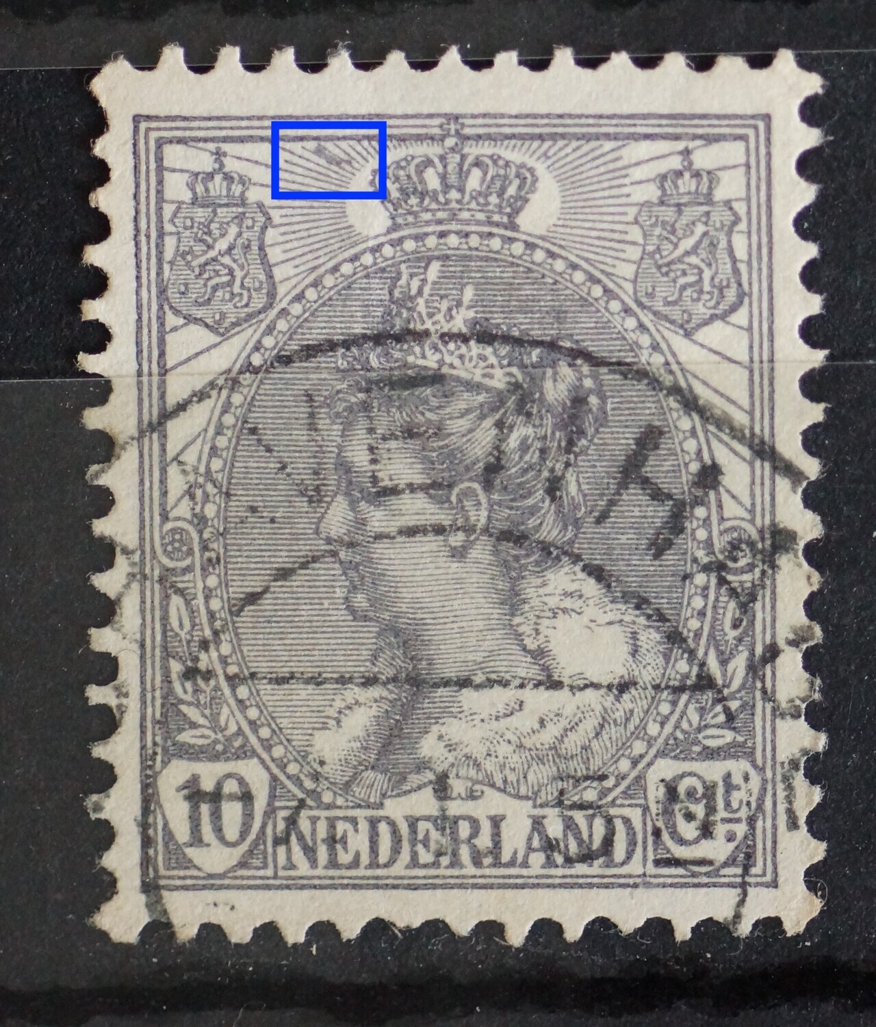 NVPH 62 - grijze vlek tussen de stralen links van kroon