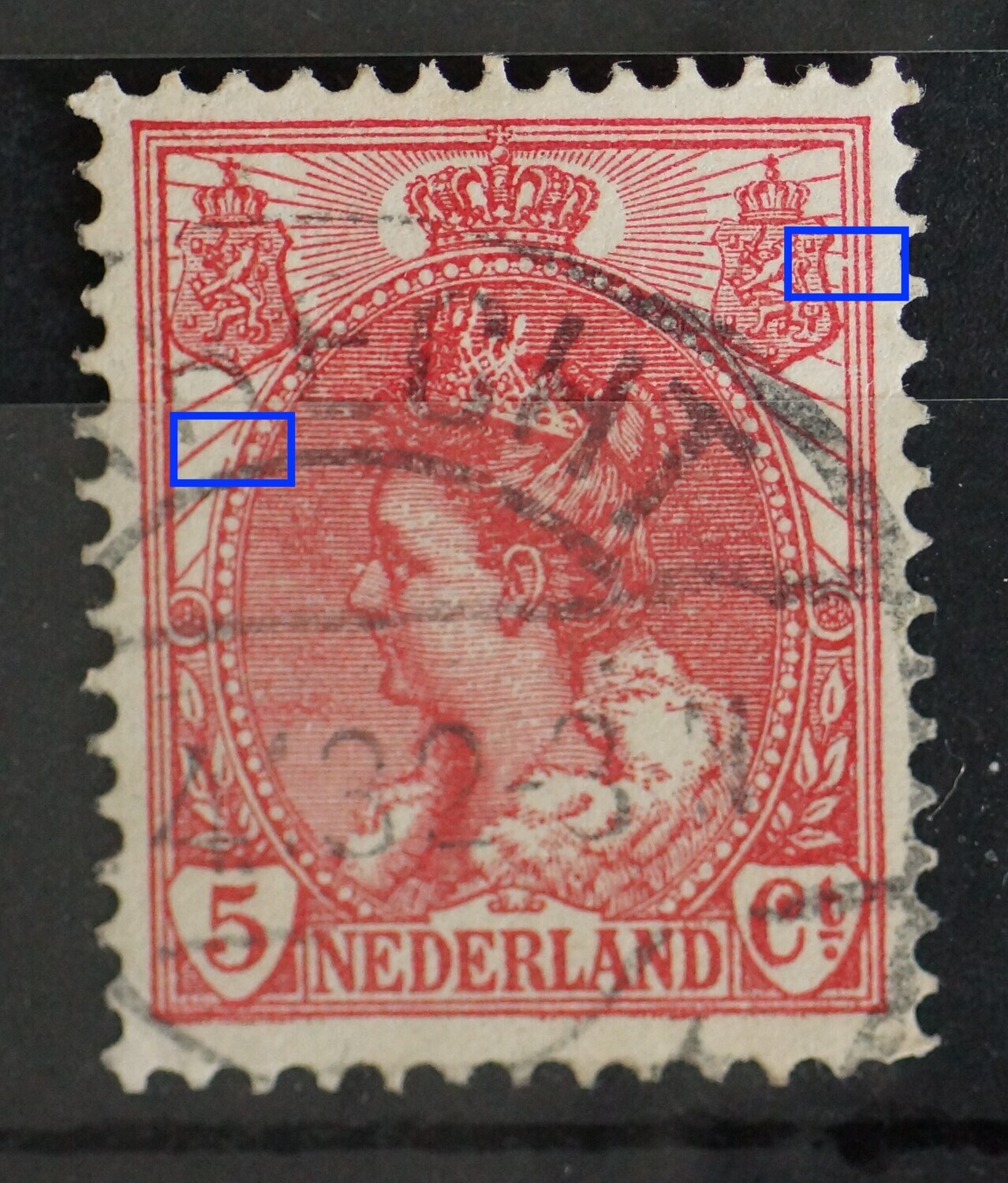NVPH 60 - o.a. breuk in kaderlijn rechts en in rand medaillon links