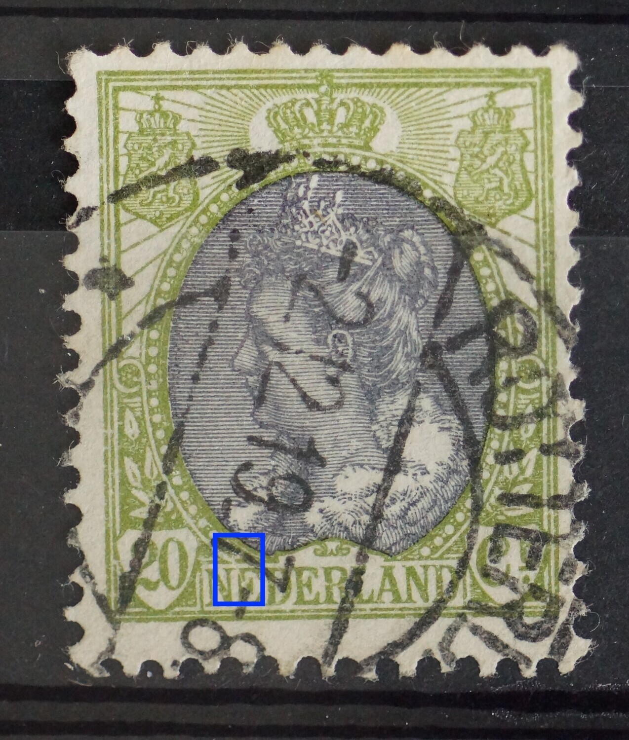 NVPH 69 - witte kras door de 1e E van NEDERLAND