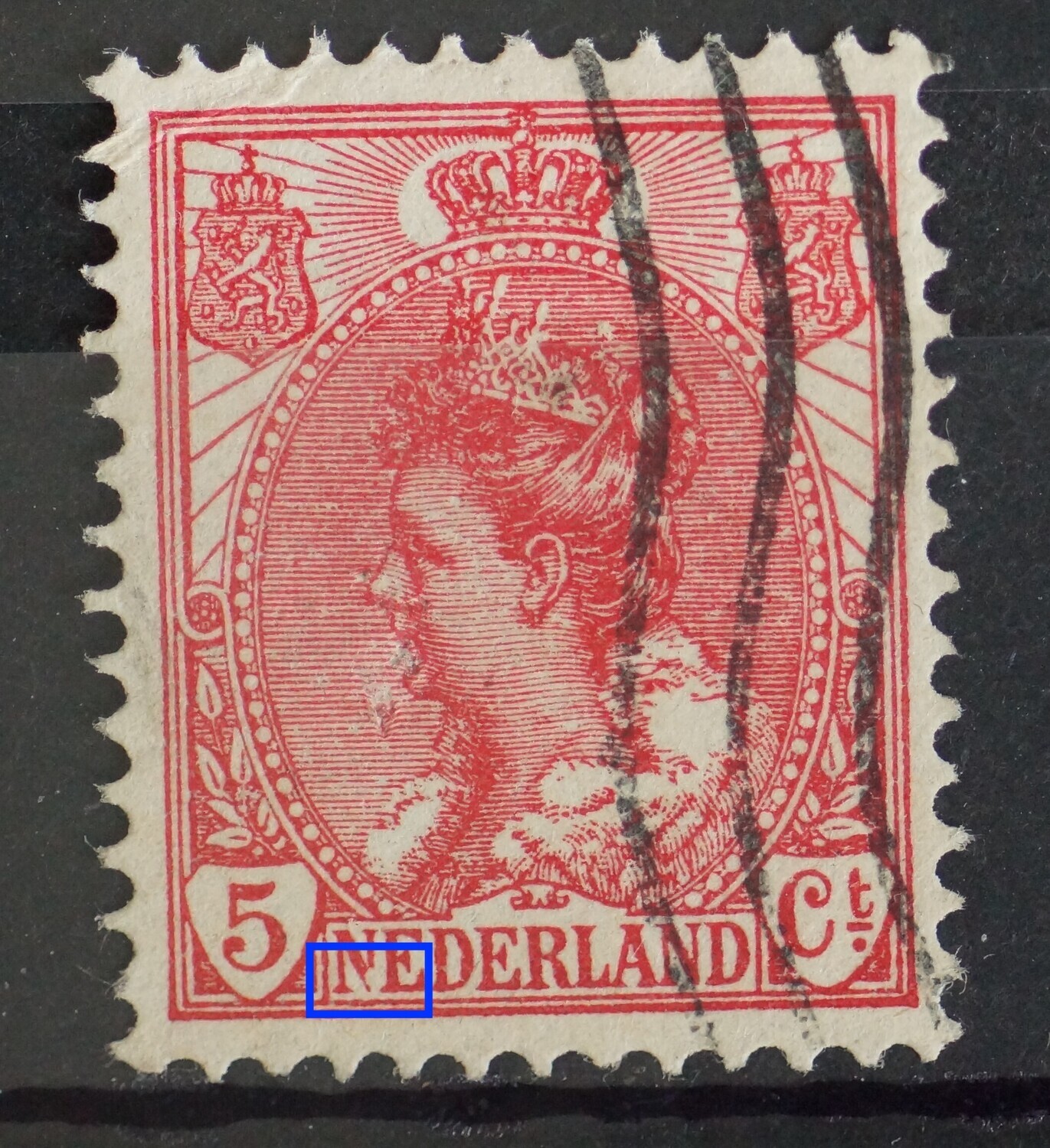 NVPH 60 - witte vlek in rechterpoot 1e N van NEDERLAND NVPH 60 - witte vlek in rechterpoot 1e N van NEDERLAND