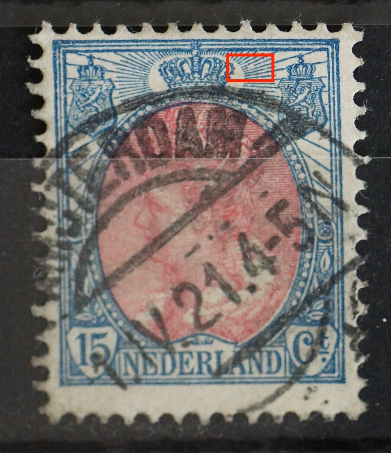 NVPH 65 - o.a. breuk in straal rechts van kroon