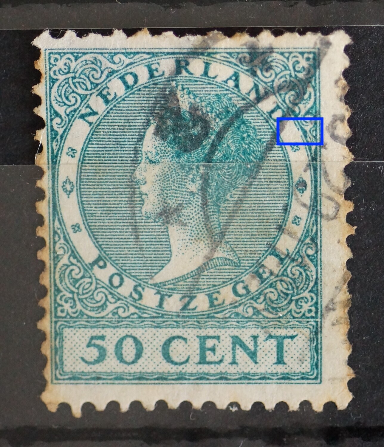 NVPH 197 (fraai) - breuk in rand medaillon rechts NVPH 197 (fraai) - breuk in rand medaillon rechts