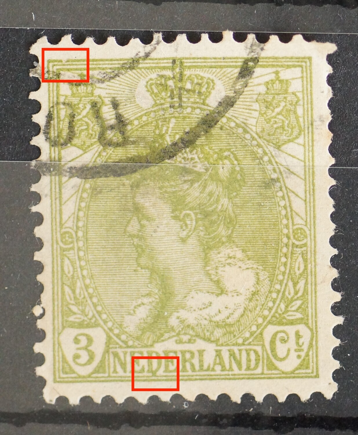 NVPH 57 - o.a. groene vlek onder de eerste D van NEDERLAND