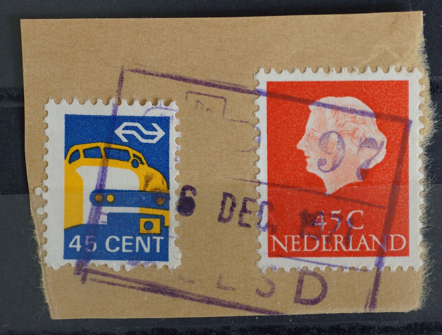 Spoorwegstempel Beesd op o.a. spoorwegzegel 45 cent Spoorwegstempel Beesd op o.a. spoorwegzegel 45 cent