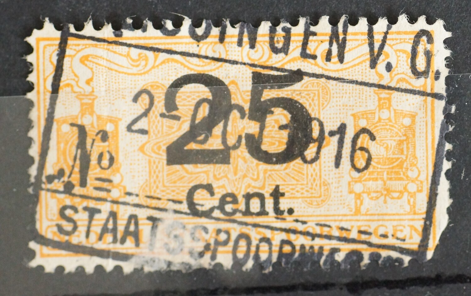 Spoorwegstempel Vlissingen op spoorwegzegel 25 Cent.